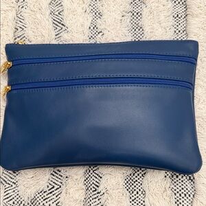 Blue Double-Zip Women's Italian leather Clutch